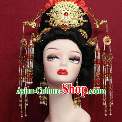 Traditional Chinese Ancient Empress Hair Accessories Phoenix Coronet Handmade Hair Jewelry Hair Fascinators Beads Tassel Hairpins for Women