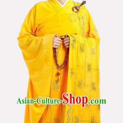 Chinese Traditional Monk Golden Silk Kasaya Costume Meditation Vestment Garment Buddhist Cassock for Men