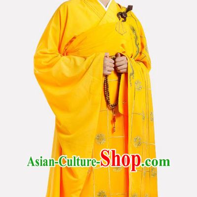Chinese Traditional Monk Kasaya Meditation Vestment Garment Buddhist Golden Cassock Costume for Men