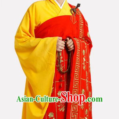 Chinese Traditional Monk Lotus Pattern Red Kasaya Meditation Vestment Garment Buddhist Cassock Costume for Men