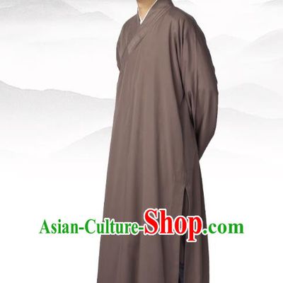 Chinese Traditional Buddhist Bonze Costume Meditation Garment Monk Brown Robe Frock for Men