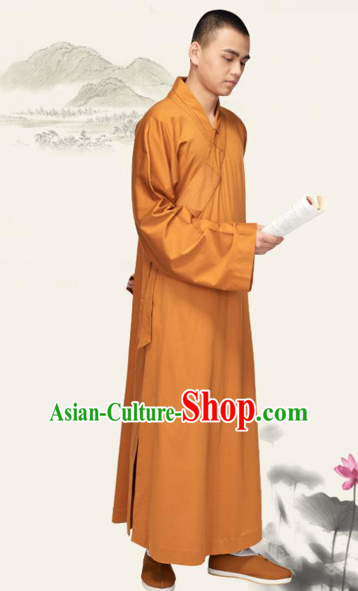 Chinese Traditional Buddhist Bonze Costume Meditation Garment Monk Orange Robe Frock for Men