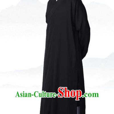 Chinese Traditional Buddhist Bonze Costume Meditation Garment Monk Black Robe Frock for Men