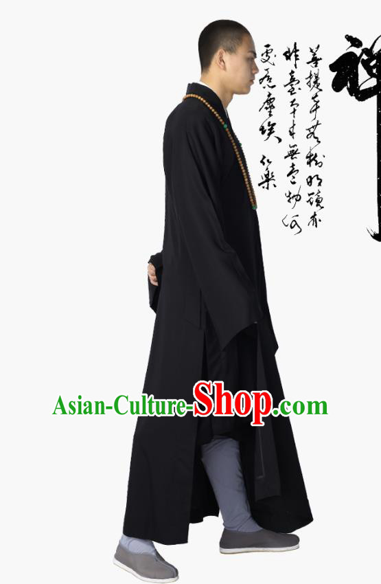 Chinese Traditional Buddhist Bonze Costume Meditation Garment Monk Black Robe Frock for Men