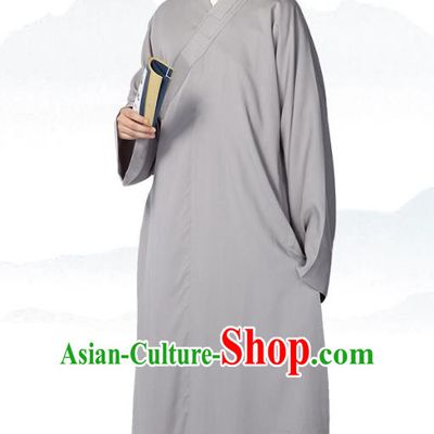 Chinese Traditional Buddhist Bonze Costume Meditation Garment Monk Light Grey Robe Frock for Men