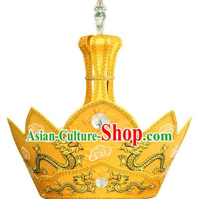 Chinese Traditional Buddhist Hair Accessories Top Grade Monk Golden Hat Double Dragon Mitre Vairocana Headwear
