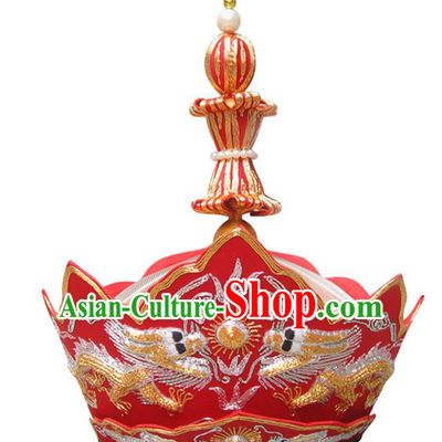 Chinese Traditional Buddhist Hair Accessories Mitre Vairocana Headwear Top Grade Monk Embroidered Dragons Red Hat