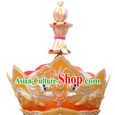 Chinese Traditional Buddhist Hair Accessories Mitre Vairocana Headwear Top Grade Monk Embroidered Dragons Golden Hat