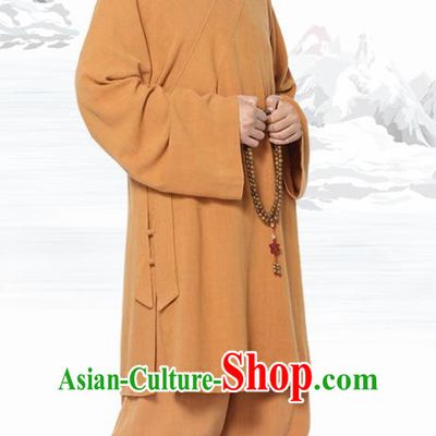 Chinese Traditional Monk Orange Short Gown and Pants Meditation Garment Buddhist Costume for Men