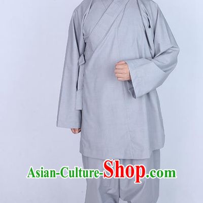 Chinese Traditional Buddhist Monk Grey Shirt and Pants Costume Meditation Garment Dharma Assembly Bonze Clothing for Men