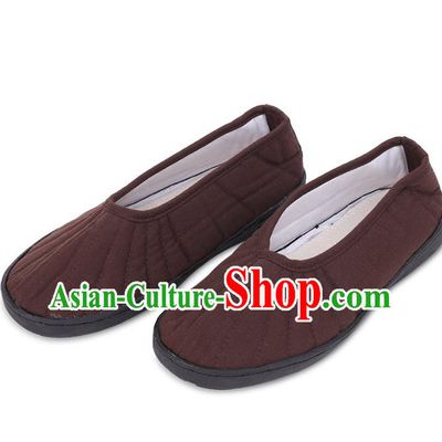 Top Grade Chinese Monk Shoes Traditional Buddhist Shoes Priest Brown Shoes