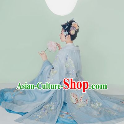 Chinese Ancient Jin Dynasty Imperial Consort Blue Hanfu Dress Traditional Court Female Historical Costumes Garment for Women