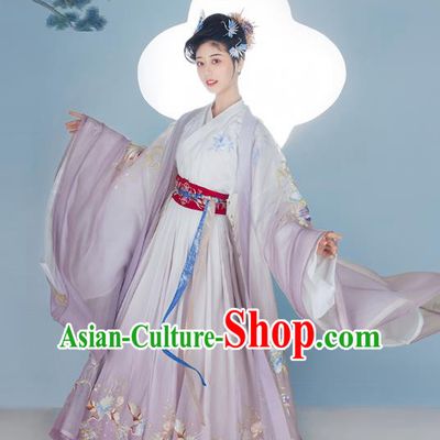 Chinese Ancient Jin Dynasty Court Female Lilac Hanfu Dress Traditional Imperial Consort Historical Costumes Garment Complete Set