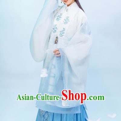 Chinese Ancient Nobility Female Blue Hanfu Dress Traditional Garment Ming Dynasty Patrician Lady Historical Costumes for Rich Woman