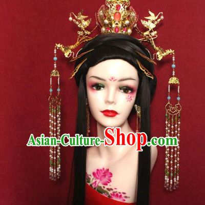 Traditional Chinese Ancient Empress Carnelian Phoenix Coronet Handmade Hair Jewelry Hair Accessories Tassel Hairpins Complete Set for Women