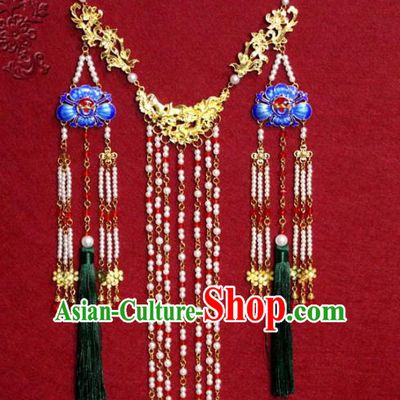 Traditional Chinese Ancient Princess Pearls Tassel Necklace Handmade Jewelry Accessories Cloisonne Necklet for Women