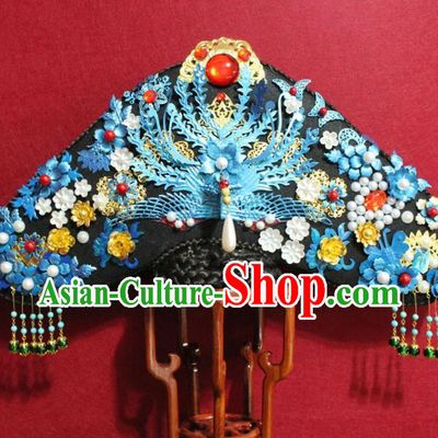 Chinese Ancient Qing Dynasty Queen Hair Jewelry Traditional Handmade Hairpins Hair Accessories Blueing Flowers Phoenix Coronet Complete Set