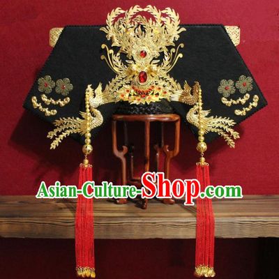 Chinese Ancient Imperial Consort Golden Phoenix Coronet Hair Jewelry Traditional Handmade Hairpins Qing Dynasty Queen Hair Accessories Complete Set