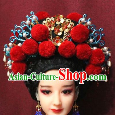 Chinese Ancient Imperial Consort Red Venonat Phoenix Coronet Hair Jewelry Traditional Handmade Hairpins Ming Dynasty Hair Accessories Complete Set