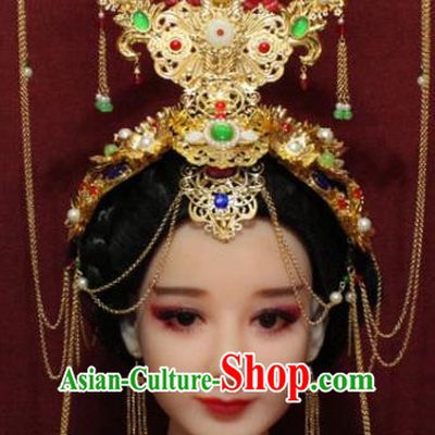 Chinese Ancient Imperial Consort Golden Phoenix Coronet Hair Jewelry Traditional Handmade Hairpins Hair Accessories Complete Set