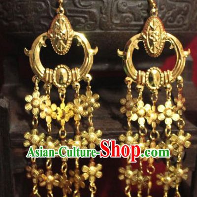 Traditional Chinese Ancient Princess Golden Earrings Handmade Jewelry Accessories Tassel Eardrop for Women