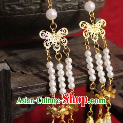 Traditional Chinese Ancient Princess Earrings Handmade Jewelry Accessories Golden Tassel Eardrop for Women