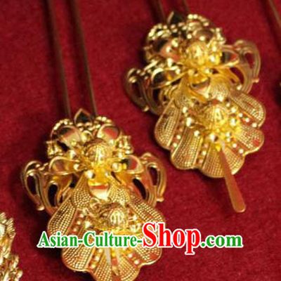 Traditional Chinese Handmade Golden Hair Clip Ancient Queen Hairpin Hair Accessories for Women