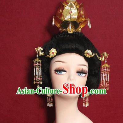 Traditional Chinese Ancient Queen Golden Hair Crown Handmade Hair Jewelry Hairpins Hair Accessories for Women