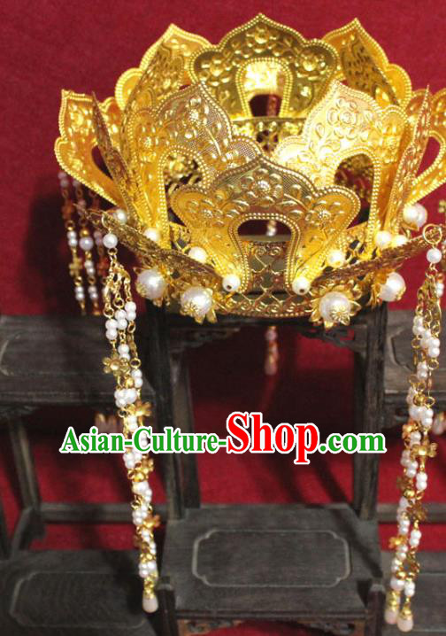 Traditional Chinese Handmade Buddhist Statues Golden Hair Crown Tassel Hair Accessories Traditional Chinese Handmade Buddhist Statues Golden Hair Crown Tassel Hair Accessories