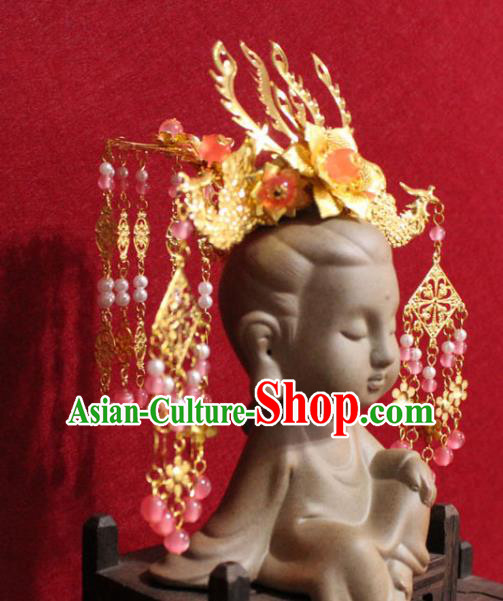 Traditional Chinese Handmade Buddhist Statues Golden Phoenix Hair Crown Tassel Hair Accessories Traditional Chinese Handmade Buddhist Statues Golden Phoenix Hair Crown Tassel Hair Accessories