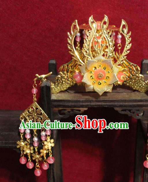 Traditional Chinese Handmade Buddhist Statues Golden Phoenix Hair Crown Tassel Hair Accessories Traditional Chinese Handmade Buddhist Statues Golden Phoenix Hair Crown Tassel Hair Accessories