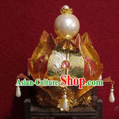 Traditional Chinese Handmade Golden Hair Crown Ancient Queen Tassel Hairpin Hair Accessories for Women