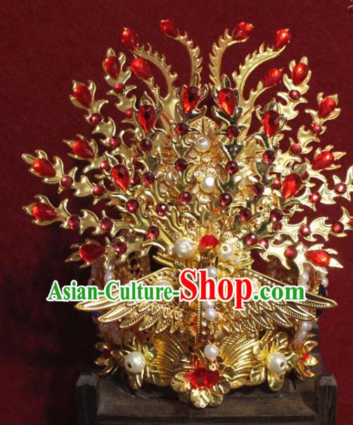 Traditional Chinese Handmade Buddhist Statues Red Crystal Phoenix Hair Crown Pearls Hair Accessories Traditional Chinese Handmade Buddhist Statues Red Crystal Phoenix Hair Crown Pearls Hair Accessories