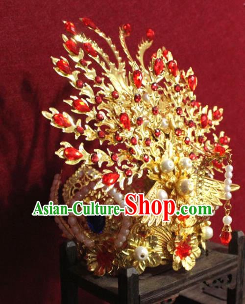 Traditional Chinese Handmade Buddhist Statues Red Crystal Phoenix Hair Crown Pearls Hair Accessories Traditional Chinese Handmade Buddhist Statues Red Crystal Phoenix Hair Crown Pearls Hair Accessories