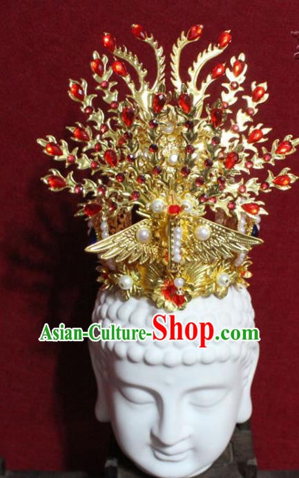 Traditional Chinese Handmade Buddhist Statues Red Crystal Phoenix Hair Crown Pearls Hair Accessories Traditional Chinese Handmade Buddhist Statues Red Crystal Phoenix Hair Crown Pearls Hair Accessories