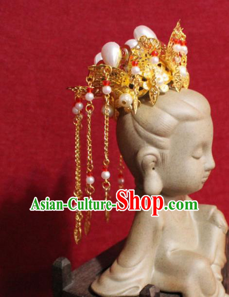 Traditional Chinese Handmade Buddhist Statues Phoenix Hair Crown Golden Tassel Hair Accessories Traditional Chinese Handmade Buddhist Statues Phoenix Hair Crown Golden Tassel Hair Accessories