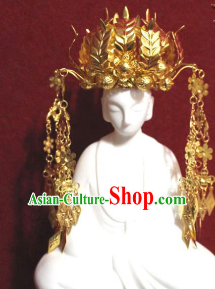 Traditional Chinese Handmade Buddhist Statues Phoenix Hair Crown Golden Wheat Tassel Hair Accessories Traditional Chinese Handmade Buddhist Statues Phoenix Hair Crown Golden Wheat Tassel Hair Accessories