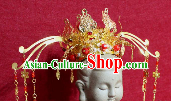 Traditional Chinese Handmade Buddhist Statues Phoenix Hair Crown Red Crystal Hair Accessories Traditional Chinese Handmade Buddhist Statues Phoenix Hair Crown Red Crystal Hair Accessories