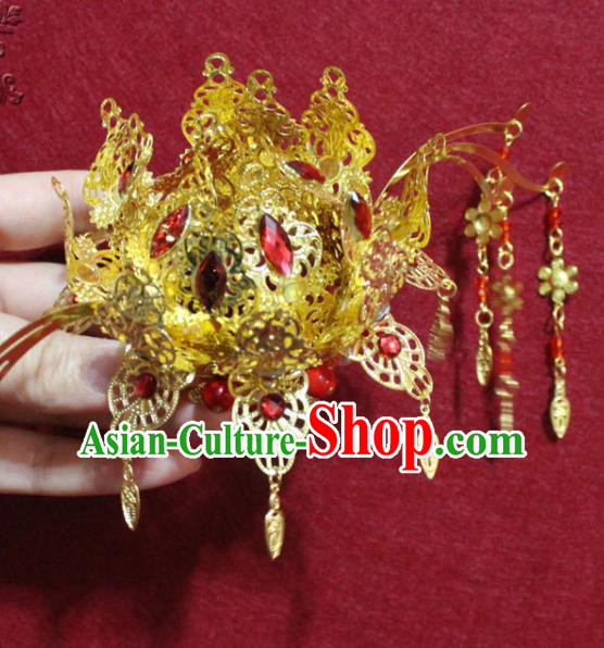 Traditional Chinese Handmade Buddhist Statues Phoenix Hair Crown Red Crystal Hair Accessories Traditional Chinese Handmade Buddhist Statues Phoenix Hair Crown Red Crystal Hair Accessories