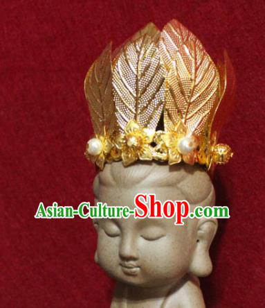 Traditional Chinese Handmade Buddhist Statues Hair Crown Golden Leaf Hair Accessories Headwear Traditional Chinese Handmade Buddhist Statues Hair Crown Golden Leaf Hair Accessories Headwear