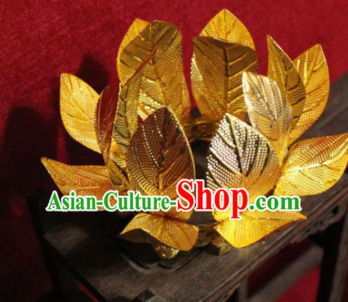 Traditional Chinese Handmade Golden Leaf Hair Crown Buddhist Statues Hair Accessories Headwear Traditional Chinese Handmade Golden Leaf Hair Crown Buddhist Statues Hair Accessories Headwear