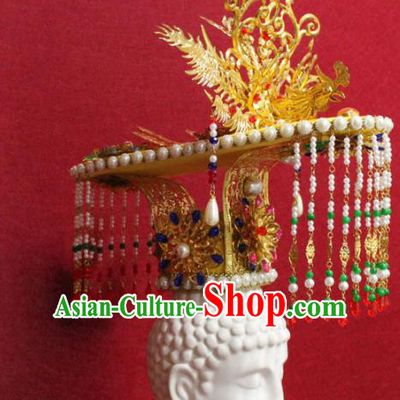 Traditional Chinese Handmade Tassel Hair Crown Ancient Emperor Hair Accessories Monarch Golden Headwear for Men