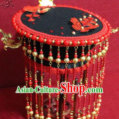 Traditional Chinese Handmade Red Peony Hat Ancient Qing Dynasty Imperial Consort Hair Accessories Headwear for Women