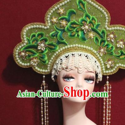 Traditional Chinese Ancient Queen Green Phoenix Coronet Handmade Hair Jewelry Tassel Hair Accessories Complete Set