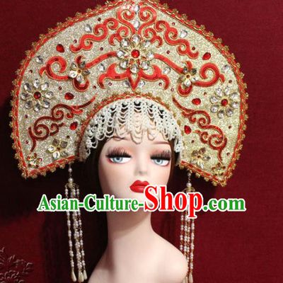 Traditional Chinese Ancient Queen Beads Tassel Golden Phoenix Coronet Handmade Hair Jewelry Hair Accessories Complete Set