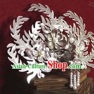Traditional Chinese Handmade Argent Phoenix Hairpins Ancient Qing Dynasty Imperial Consort Hair Accessories Hair Comb for Women