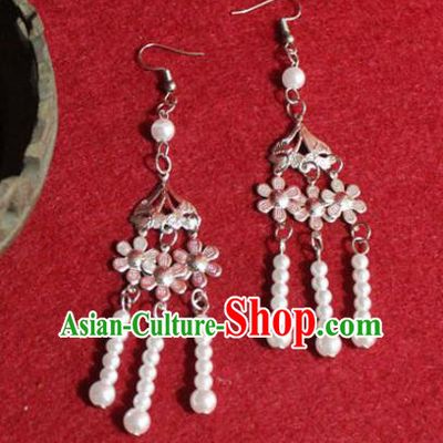 Traditional Chinese Ancient Princess Argent Flowers Earrings Handmade Jewelry Accessories Beads Tassel Eardrop for Women