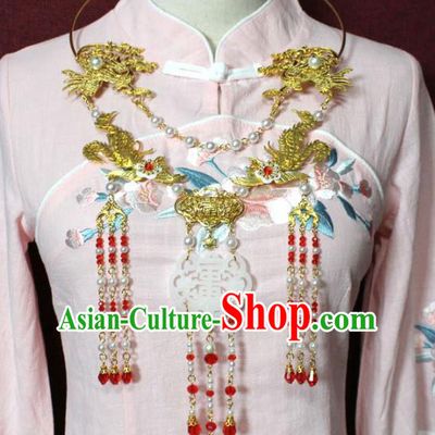 Traditional Chinese Ancient Princess Red Beads Tassel Necklace Handmade Jewelry Accessories Jade Necklet for Women