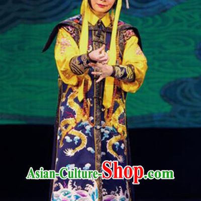 Chinese Beijing Opera Queen Mother Cixi Apparels Costumes and Headdress Xiang Jiuxiao Traditional Peking Opera Qing Dynasty Empress Dowager Dress Garment