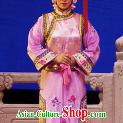 Chinese Beijing Opera Court Maid Apparels Costumes and Headdress Xiang Jiuxiao Traditional Peking Opera Xiaodan Qing Dynasty Dress Garment